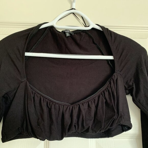 Long Sleeve Black Bra Style Halter Top - Picture 2 of 6